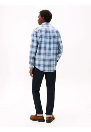 Camisa Azul Claro Regular De Sarga Con Cuadros Tommy Hilfiger