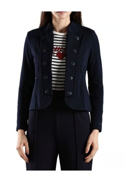 Chaqueta Azul Abierta En Tejido Ponte Con Banda Decorativa Tommy Hilfiger