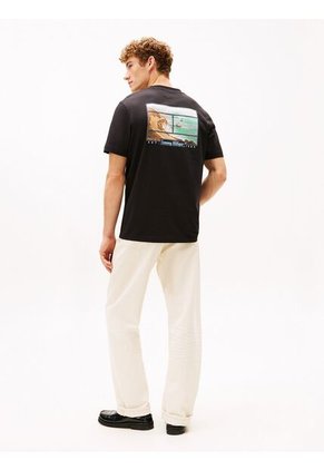 Camiseta Negra De Cuello Redondo Con Logo Estampado Tommy Hilfiger