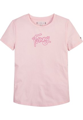 Camiseta Rosa De Manga Corta Con Estampado De Logotipo Tommy Hilfiger
