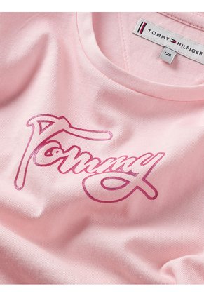 Camiseta Rosa De Manga Corta Con Estampado De Logotipo Tommy Hilfiger