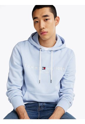 Buzo Celeste Con Capota Y Logo Bordado Tommy Hilfiger