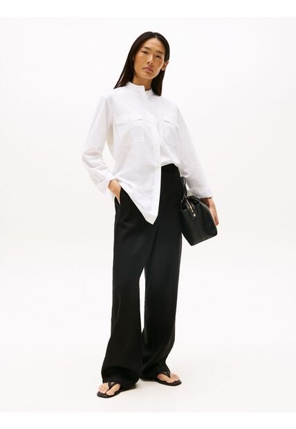 Pantalón Negro Recto De Traje En Mezcla De Lino Tommy Hilfiger