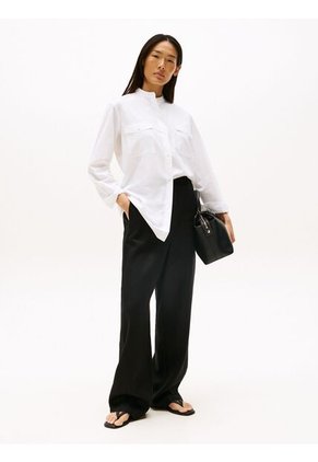 Pantalón Negro Recto De Traje En Mezcla De Lino Tommy Hilfiger