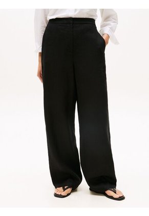 Pantalón Negro Recto De Traje En Mezcla De Lino Tommy Hilfiger