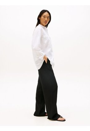 Pantalón Negro Recto De Traje En Mezcla De Lino Tommy Hilfiger