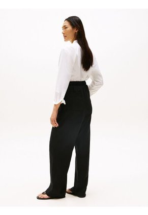 Pantalón Negro Recto De Traje En Mezcla De Lino Tommy Hilfiger