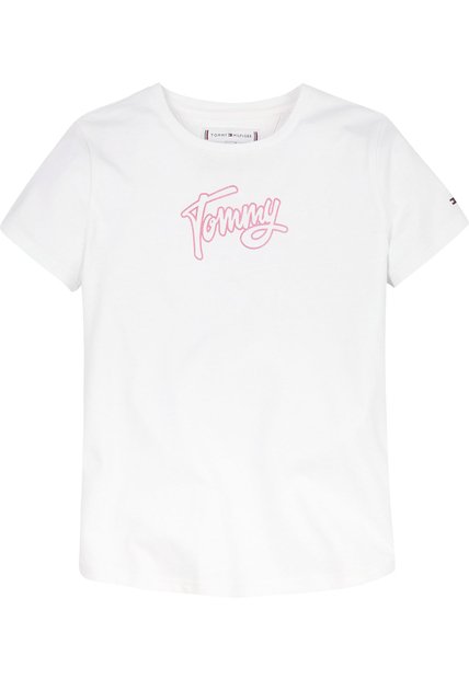 Camiseta Blanca De Manga Corta Con Estampado De Logotipo Tommy Hilfiger