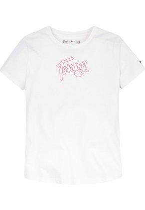 Camiseta Blanca De Manga Corta Con Estampado De Logotipo Tommy Hilfiger