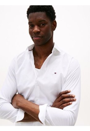 Camisa Blanca Flex Poplin De Corte Slim Tommy Hilfiger