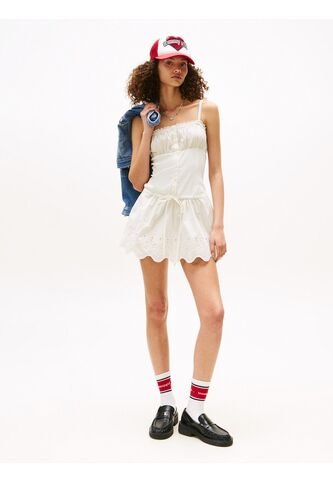 Minivestido Blanco Tommy Girl Con Diseño Calado Tommy Jeans Tommy Hilfiger