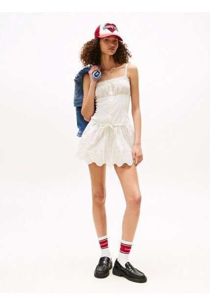 Minivestido Blanco Tommy Girl Con Diseño Calado Tommy Jeans