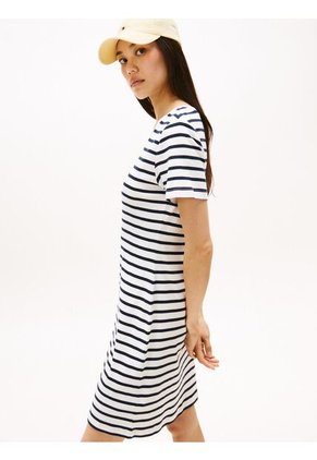 Vestido Blanco AOP Con Ribete De Cuello V Tommy Hilfiger