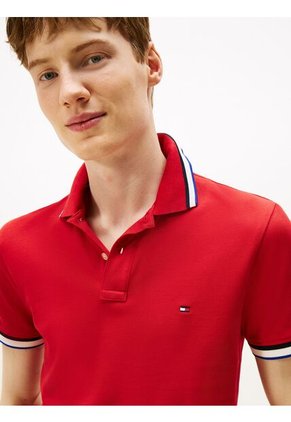 Polo Rojo De Corte Slim Con Logo Tommy Hilfiger