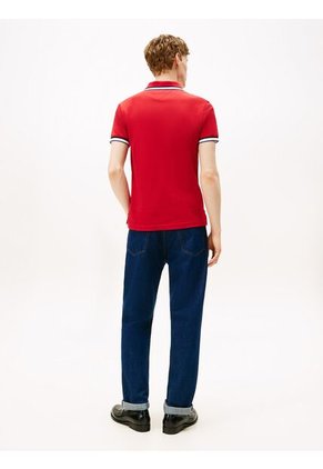 Polo Rojo De Corte Slim Con Logo Tommy Hilfiger