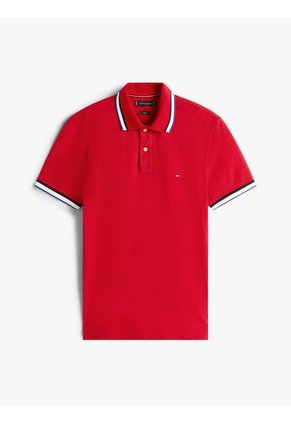 Polo Rojo De Corte Slim Con Logo Tommy Hilfiger