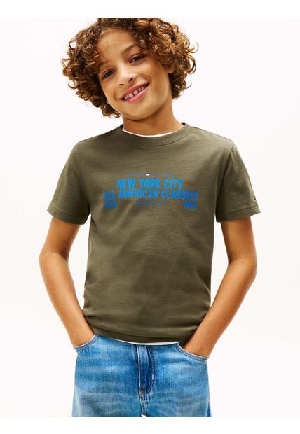 Camiseta Gris Con Logo Gráfico NYC Tommy Hilfiger