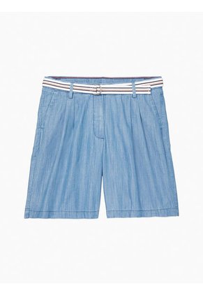 Bermudas Chino Cambray De Corte Sentado Mujer Azul Tommy Hilfiger