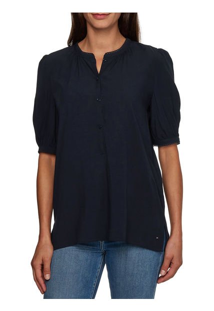 Blusa De Cuello Henley Con Corte Amplio Azul Tommy Hilfiger