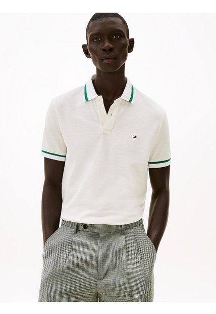 Polo Blanco De Corte Regular Con Logo Tommy Hilfiger