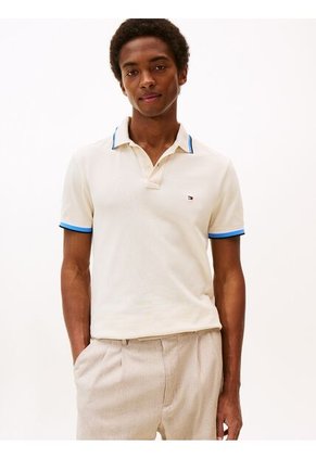 Polo Blanco De Corte Slim Con Logo Tommy Hilfiger