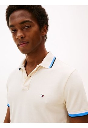 Polo Blanco De Corte Slim Con Logo Tommy Hilfiger