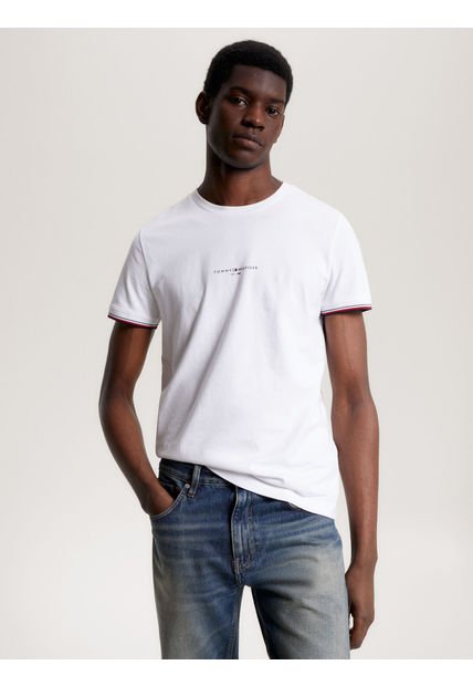 Camiseta Ribeteada De Corte Slim Hombre Blanco Tommy Hilfiger