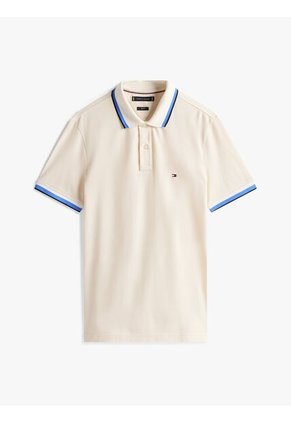 Polo Blanco De Corte Slim Con Logo Tommy Hilfiger