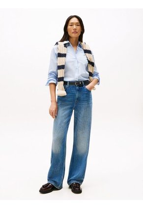 Camisa Celeste A Rayas De Corte Regular Tommy Hilfiger