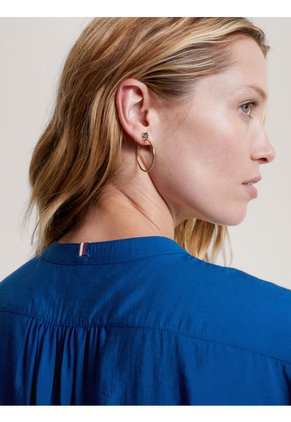 Camisa Sin Cuello Con Corte Cropped Mujer Azul Tommy Hilfiger
