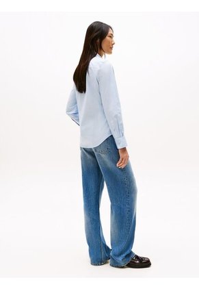 Camisa Celeste A Rayas De Corte Regular Tommy Hilfiger