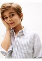 Camisa Celeste De Rayas En Mezcla De Lino Tommy Hilfiger de Tommy Hilfiger