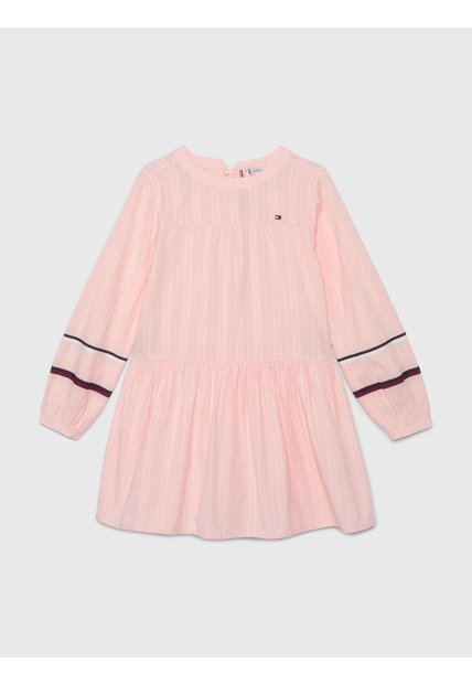 Vestido Rosa De Algodón Con Cinta De Detalle De Franja Global Tommy Hilfiger