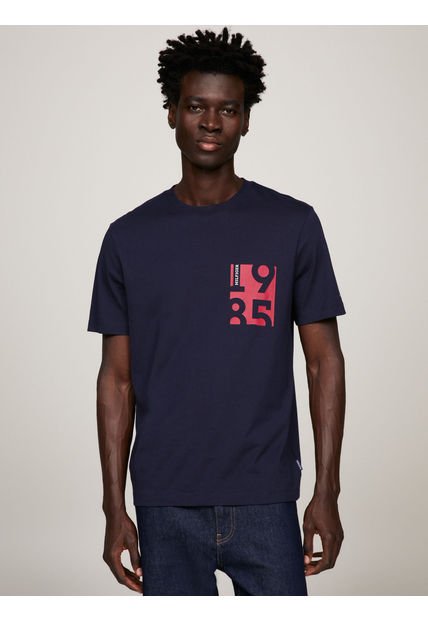 Camiseta De Cuello Redondo Con Estampado Hombre Azul Tommy Hilfiger