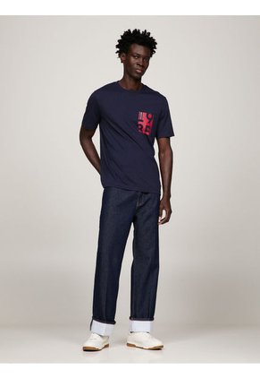 Camiseta De Cuello Redondo Con Estampado Hombre Azul Tommy Hilfiger