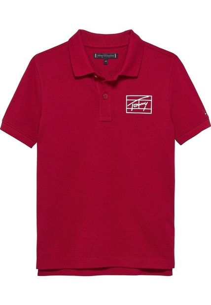 Polo Rojo Para Niño Varsity Con Logo Gráfico Tommy Hilfiger