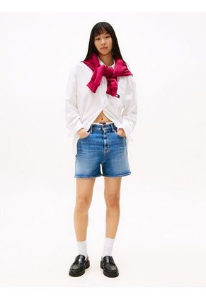 Bermudas Azul Denim Mom De Corte Regular Tommy Jeans