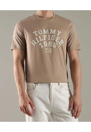 Camiseta Beige De Cuello Redondo Con Logo Gráfico Tommy Hilfiger