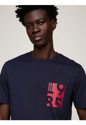 Camiseta De Cuello Redondo Con Estampado Hombre Azul Tommy Hilfiger