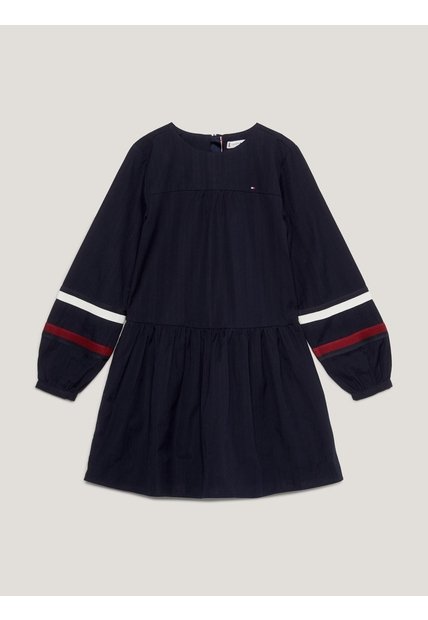 Vestido Azul De Algodón Con Cinta De Detalle De Franja Global Tommy Hilfiger