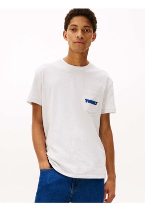 Camiseta Gris Slim De Cuello Redondo Con Logo Tommy Jeans