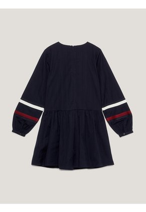 Vestido Azul De Algodón Con Cinta De Detalle De Franja Global Tommy Hilfiger