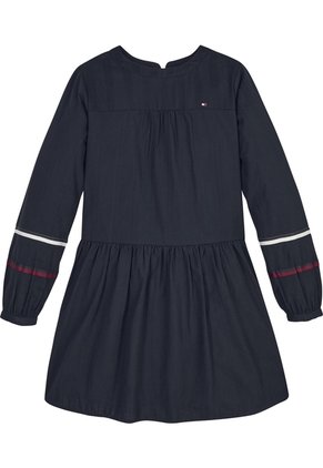 Vestido Azul De Algodón Con Cinta De Detalle De Franja Global Tommy Hilfiger