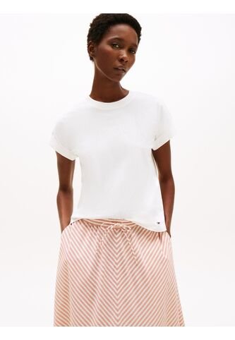 Camiseta Blanca De Cuello Redondo Con Logo Bordado Tommy Hilfiger Tommy Hilfiger