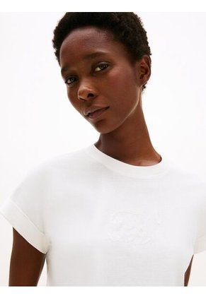 Camiseta Blanca De Cuello Redondo Con Logo Bordado Tommy Hilfiger