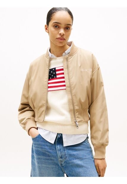 Chaqueta Naranja Bomber Corta Repelente Al Agua Tommy Hilfiger