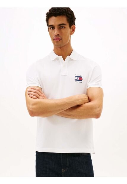 Polo Blanco De Corte Regular Con Logo Gráfico Tommy Hilfiger