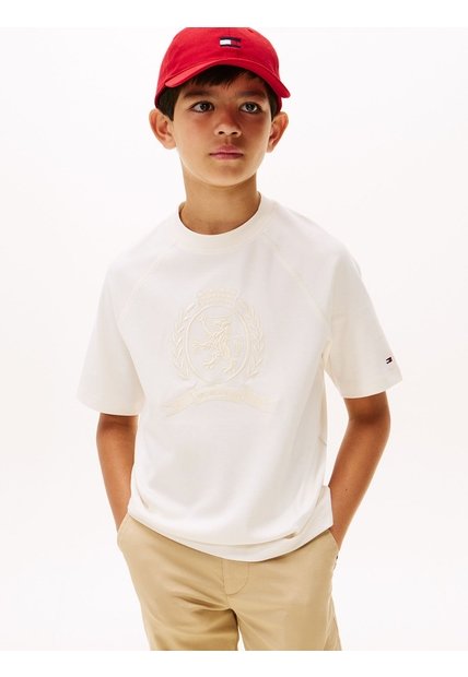 Camiseta Blanca Para Niño De Cuello Redondo Con Escudo TH Tommy Hilfiger