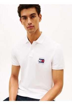 Polo Blanco De Corte Regular Con Logo Gráfico Tommy Hilfiger