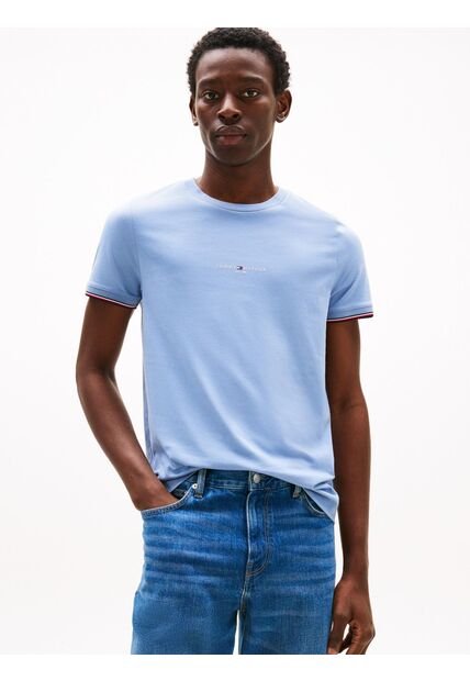 Camiseta Azul De Punto Con Corte Slim Tommy Hilfiger